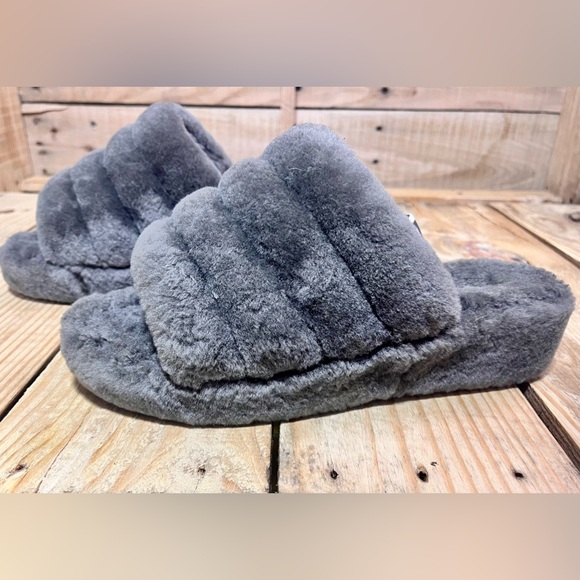 UGG Gray Fluffy Slide Fur Slippers Womens Size 10 Slingback - Picture 2 of 8